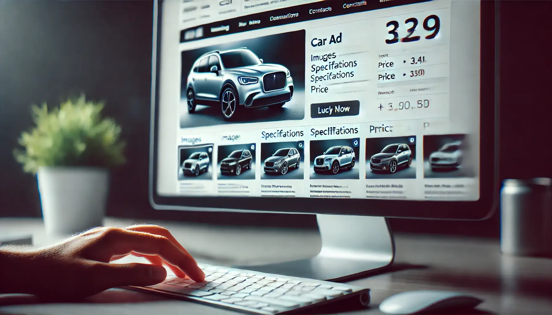 Datorskärm med en bilförsäljningsplatform på skärmen